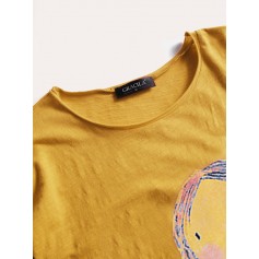 Cartoon Print Short Sleeve Casual Cute Cotton T-Shirt