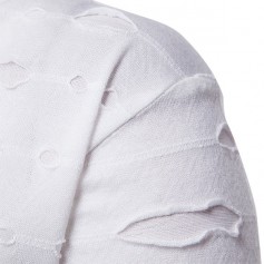 Mens Hip-Hop Holes Pile Heap Collar Irregular Hem Solid Color Long Sleeve Casual Cotton T-shirt