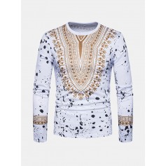 Mens African Ethnic Style 3D Printed Long Sleeve Casual T Shirts