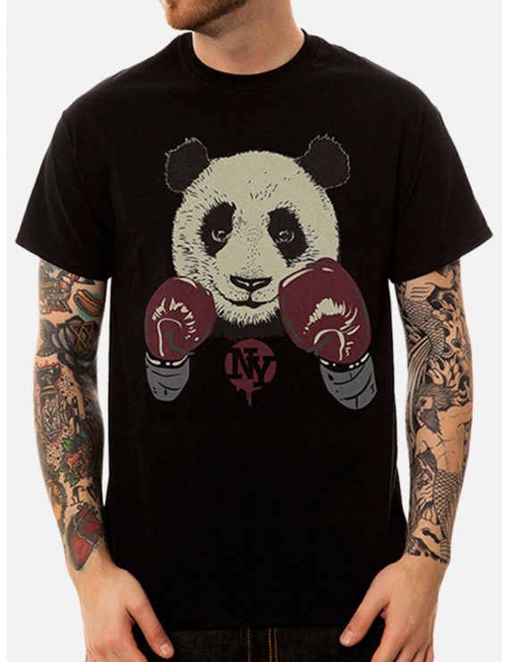 Men's Kongfu Panda Printed Short Sleeve O-Neck Cotton Casual T Shirt