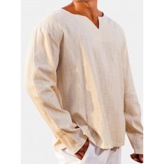 Mens Casual Fashion Brief Long Sleeve V-neck Loose Bamboo cotton T shirt Tops