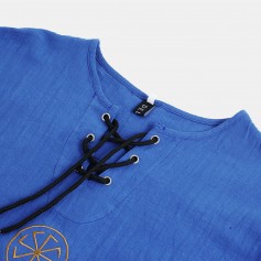 Mens Fashion Chinese Style Embroidery Pattern Plain Long Sleeve Drawstring T-Shirt
