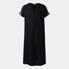 Mens Plus Size 100% Cotton Vintage Splits Kaftan 5XL Loose V Neck Dress Tops T Shirts Arab Robe