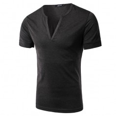 Casual Slim Fit Simple Style Cotton Solid Color Short Sleeve V-Neck T Shirt For Men