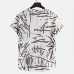 Mens Chinese Style Ink Graffiti Short Sleeve Loose Casual Pullover T shirt