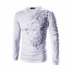 Mens Long Sleeve T-shirt Dragon Tattoo Printing Quick-dry Casual Fall Winter Top Tee