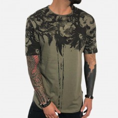Mens Fashion Floral Printed Short Sleeve Loose T-shirt