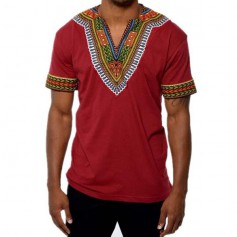 Mens African Ethnic Style 3D Printed V-neck Casual Summer T Shirts