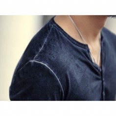 Mens 100% Cotton Distressed Design Slim Fit Long Sleeve  Henry Collar Button Placket T-Shirt