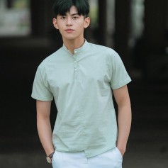 Mens Fashion Irregular Hem Summer Thin Short Sleeve Solid Color Casual Henley Shirts