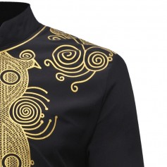 Mens African Ethnic Style 3D Printed Stand Collar Long Sleeve Mid Long Casual T Shirts