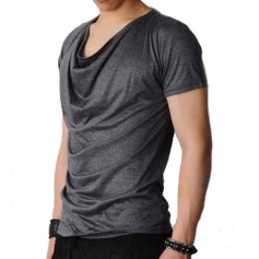 Mens Summer Heap Collar Solid Color Slim Fit Casual T Shirts