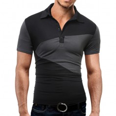 Mens Summer Cotton Hit Color Short Sleeve Turn-down Collar Slim Fit Golf Shirt