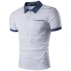 Mens Fashion Front Pocket Golf Shirt Turndown Collar Short Sleeve Spring Summer Casual Tops