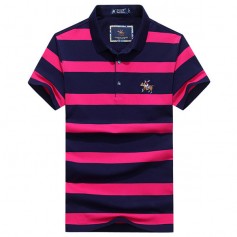 Mens Summer Striped Printed Embroidery Logo Short Sleeve Casual Cotton Golf Shirt