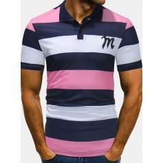 Mens Breathable Business Contrast Color Striped Golf T-shirt