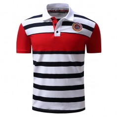 Spring Summer Golf Shirt Striped Printing Short Sleeve Casual Business Tops for Men