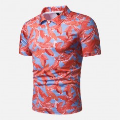 Mens Floral Printed Comfy Turn Down Collar Short Sleeve Golf Shirts