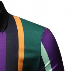 Mens Multi Color Stripe Printed Turn Down Collar Short Sleeve Loose Sport Golf Shirts