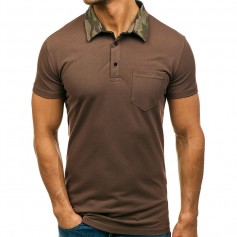 Mens Camo Printed Collar Design Tees Short Sleeve Slim Fit Casual Golf Shirt