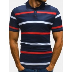 Mens Business Striped Printed Short Sleeve Casual Cotton Golf Shirt