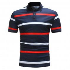 Mens Business Striped Printed Short Sleeve Casual Cotton Golf Shirt