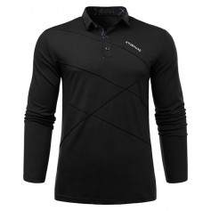 Mens Fashion Golf Shirt Solid Long Sleeve Turndown Collar Slim Fit Casual Cotton T Shirt