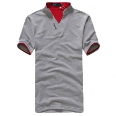 Mens Summer Solid Golf Shirt Stand Collar Short-Sleeved T-shirt Casual Cotton Tees