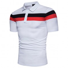 Mens Business Casual Striped Golf Shirt Western Style Stylish Hit Color Slim Fit T Shirts