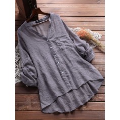 Casual V Neck Pure Color Blouses for Women