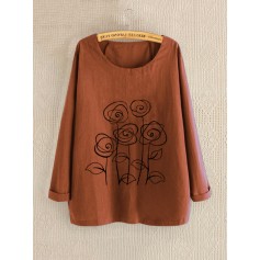 Casual Flowers Print Plus Size Blouse for Women