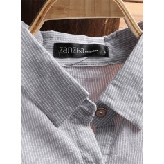 Striped Lapel Long Sleeve Plus Size Shirt for Women