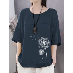 Summer Flowers Print Casual Plus Size T-shirt