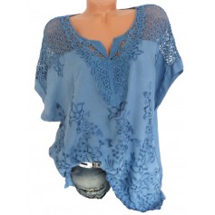 Lace Crochet Hollow V-neck Short Sleeve Blouses