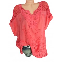 Lace Crochet Hollow V-neck Short Sleeve Blouses