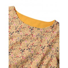 Floral Print Patchwork Button Plus Size T-shirt