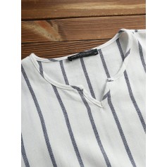 Vintage Striped 3/4 Sleeve V-neck Plus Size Blouse