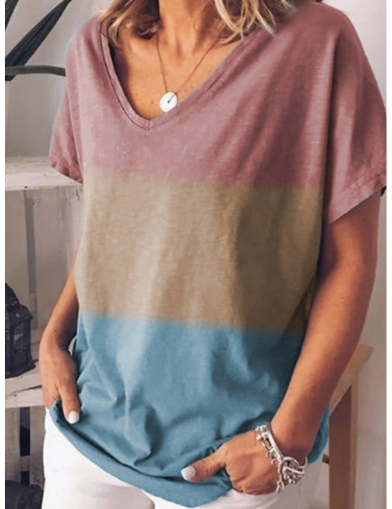 Gradient Print V-neck Short Sleeve Plus Size T-shirt