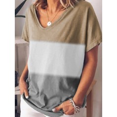 Gradient Print V-neck Short Sleeve Plus Size T-shirt