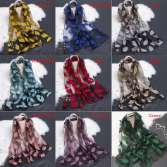Womens Summer Breeze Lightweight Sheer Wrap Organza Gauze Scarf Leaves Embroidery Beach Shawl Mother's Day Gift Girls Elegant Female Casual Long Soft Wrap Scarves
