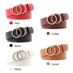 Double Ring Buckle Vintage Decor Casual Tighten All-Match Long Women Belt Solid Holes