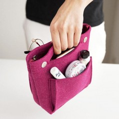 Women Makeup Bag Female Portable Felt Fabric Insert Handbag Girls Tote Purse Organizer