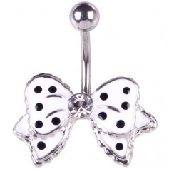 Black Dot White Bowknot Crystal Navel Belly Button Barbell Ring Body Piercing