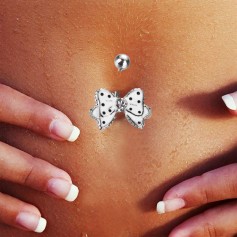 Black Dot White Bowknot Crystal Navel Belly Button Barbell Ring Body Piercing