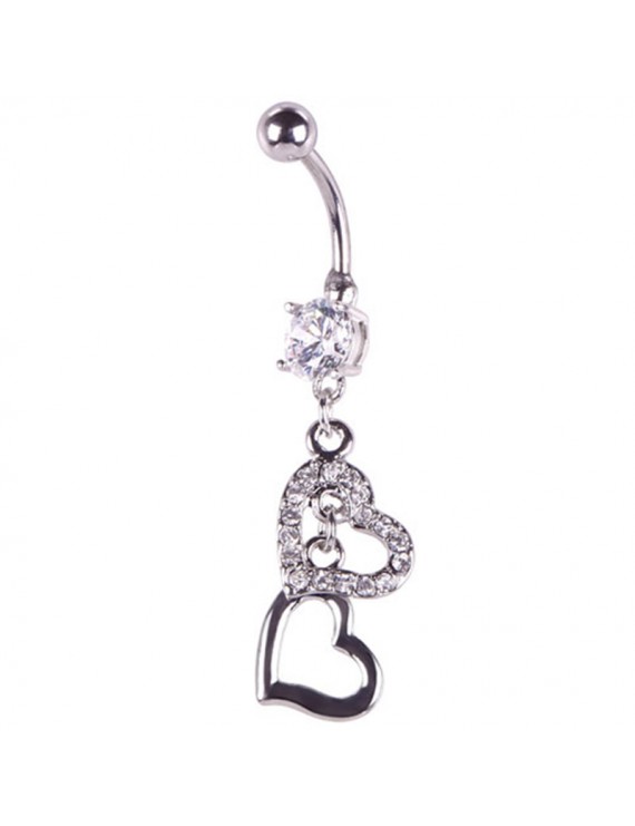 Double Heart Crystal Rhinestone Navel Belly Button Barbell Ring Body Piercing