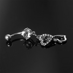 Double Heart Crystal Rhinestone Navel Belly Button Barbell Ring Body Piercing