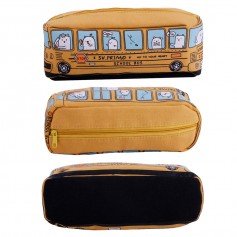 1pcs Cute Cartoon Pen Pencil Case Makeup Cosmetics Bag Box Bus Canvas Storage Large Zipper School Bag Kids Student