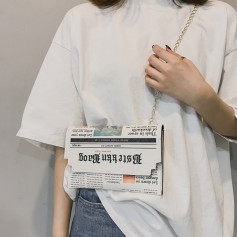 Newspaper Creative Whimsy Clutch Bag Personality Fashion Small Square Bag Shoulder Bag