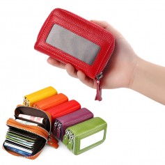 Leather Women Card Holder Double Zipper Large Capacity Female ID Credit Card Bag Purse