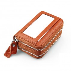 Leather Women Card Holder Double Zipper Large Capacity Female ID Credit Card Bag Purse